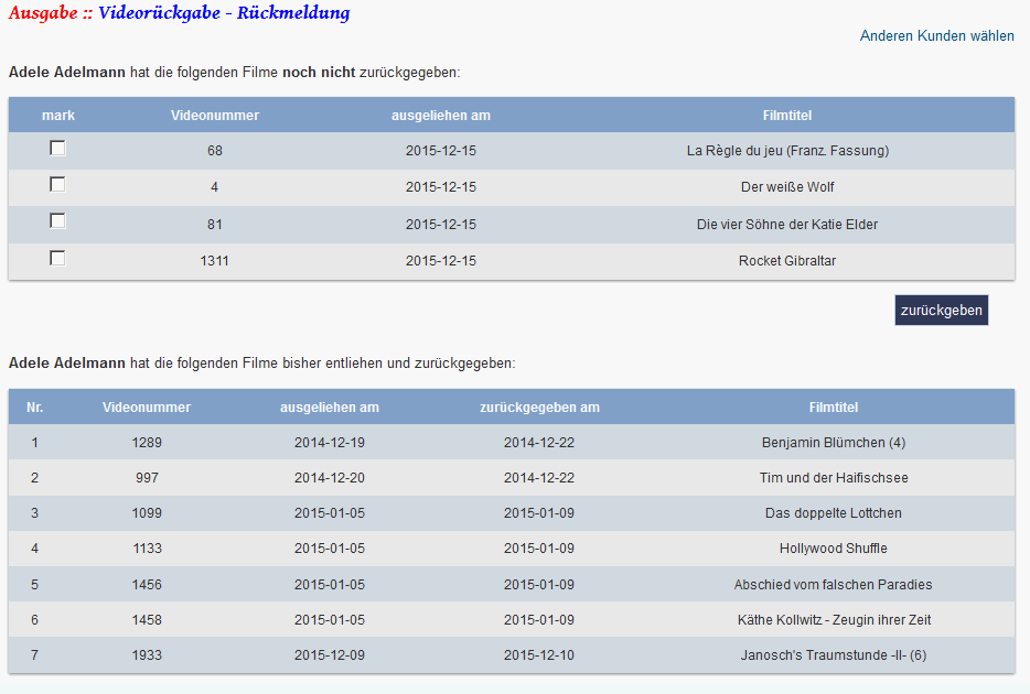 Screenshot Videos zurückgeben